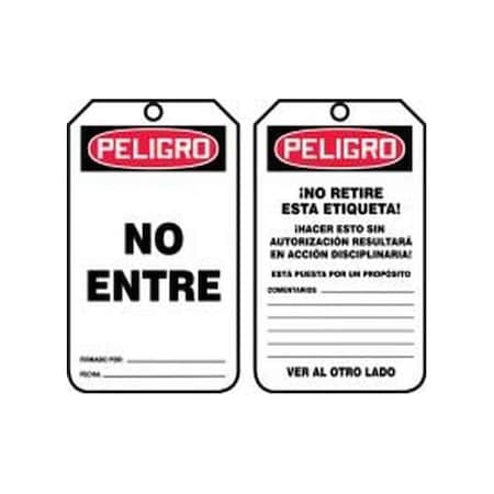 Accuform Spanish Safety Tags, DANGER DO NOT ENTER, 5.75in x 3.25in, RP-Plastic, 5PK SHMDT164PTM